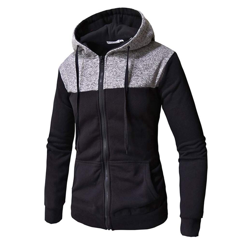 Men's Slim Fit Zip Up Hoodie with Patchwork Design - Long Sleeve Casual Pullover with Pockets for Autumn Winter Wear | Perfect for Outdoor Activities, Streetwear & Layering