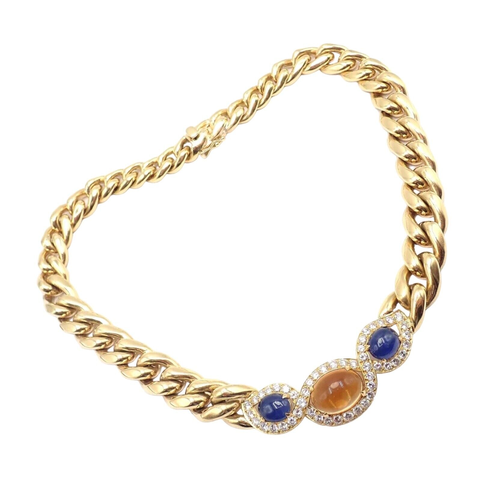 Bvlgari Bulgari 18k Yellow Gold Diamond Citrine Sapphire Link Necklace - Luxury Italian Jewelry for Women, Perfect for Weddings, Parties & Special Occasions