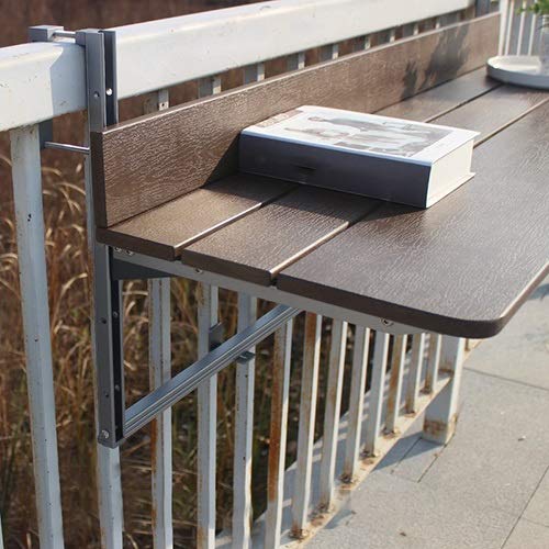 Adjustable Wooden Balcony Bar Table for Railings - Folding Hanging Coffee Side Table for Patio, Garden, Deck - 120x27cm Brown - Perfect for Outdoor Relaxation & Small Space Dining