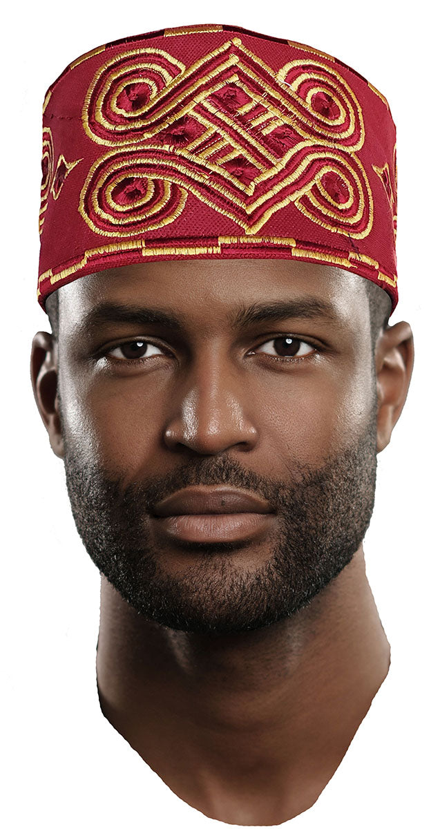 Stylish Burgundy Embroidered African Handwoven Aso Oke Hat for Women - Perfect for Weddings, Cultural Events & Fashion Accessories