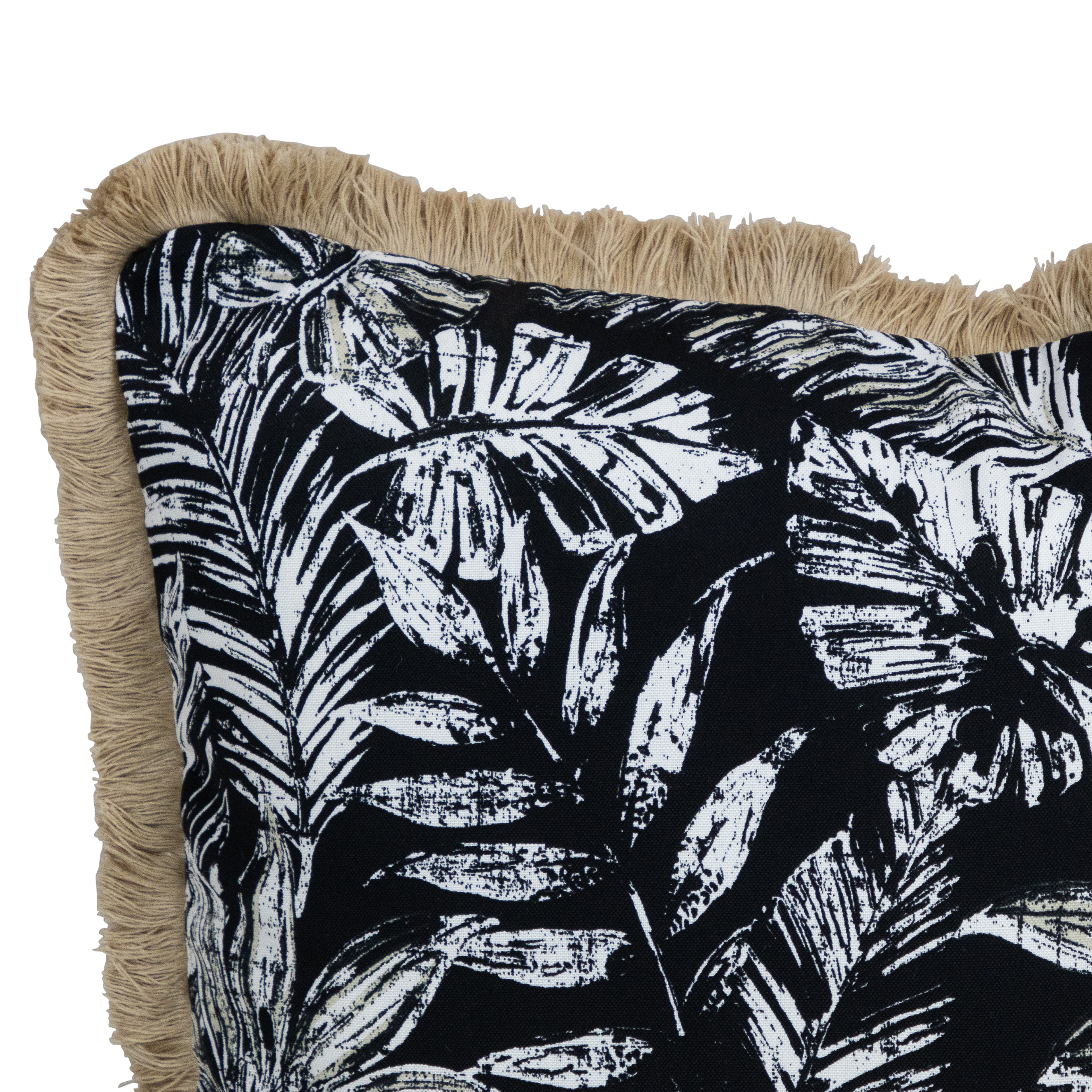 Tahiti Black Escape 30x50cm Fringed Outdoor Cushion - Waterproof & UV Resistant Patio Pillow for Poolside, Garden, and Porch Relaxation