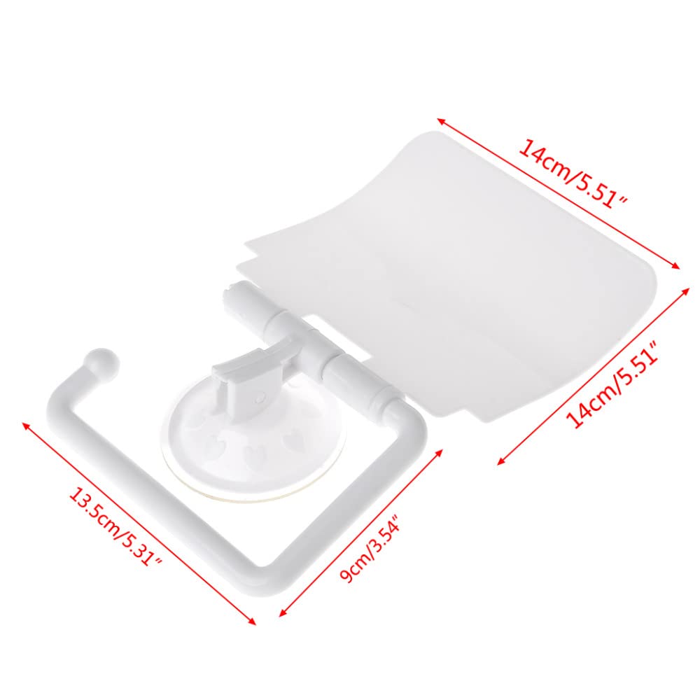 Wall Mounted Plastic Suction Cup Bathroom Toilet Paper Roll Holder with Cover - Space Saving Bath Tissue Dispenser for Home, RV, Office & Dorm - Easy Install No Drill Bath Organizer Accessory