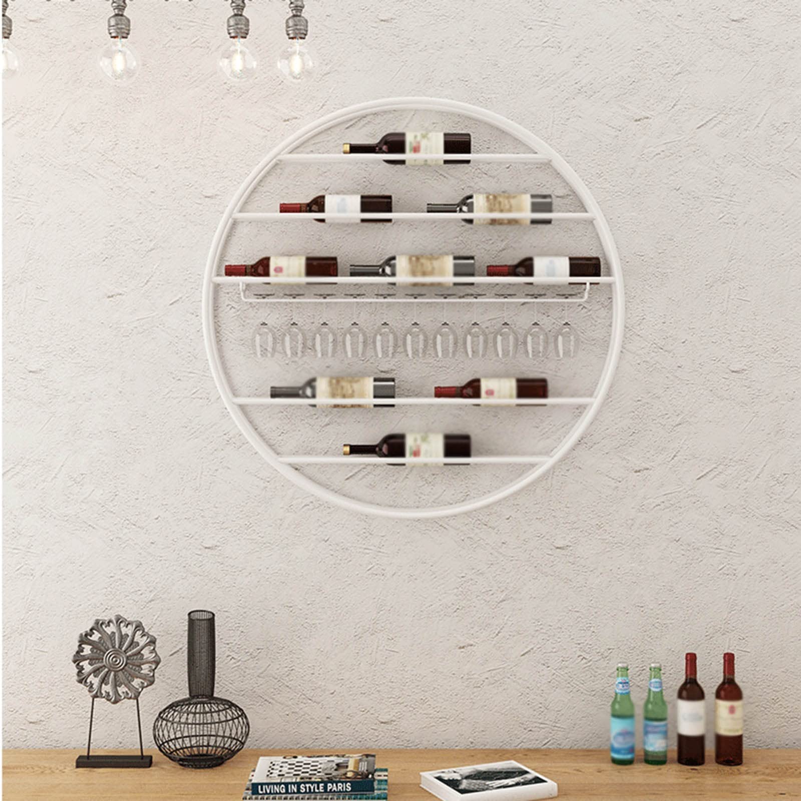 V3VOGUE Wall Mount Wine Rack - 12 Bottle Metal Wine Holder for Red Wine, Liquor & Beverage Display - Hanging Stemware Rack for Home Bar, Kitchen, Restaurant & Office Decor - Durable Wine Storage Shelf for Glassware & Goblets