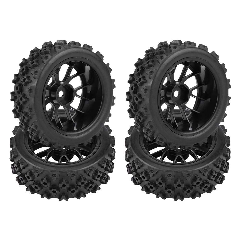 4PCS Universal RC Car Tires with Plastic Hubs - Compatible with HSP, Redcat, Traxxas, HPI 1/10 Scale RC Cars (Black) - Perfect for Off-Road Racing, Drifting & All-Terrain Driving