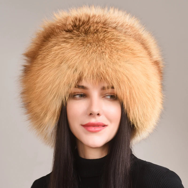 Women's Winter Bomber Hat - Genuine Natural Fox Fur Cap for Cold Weather, Outdoor Activities & Fashion | Cozy & Stylish for Skiing, Snowboarding & Winter Travel