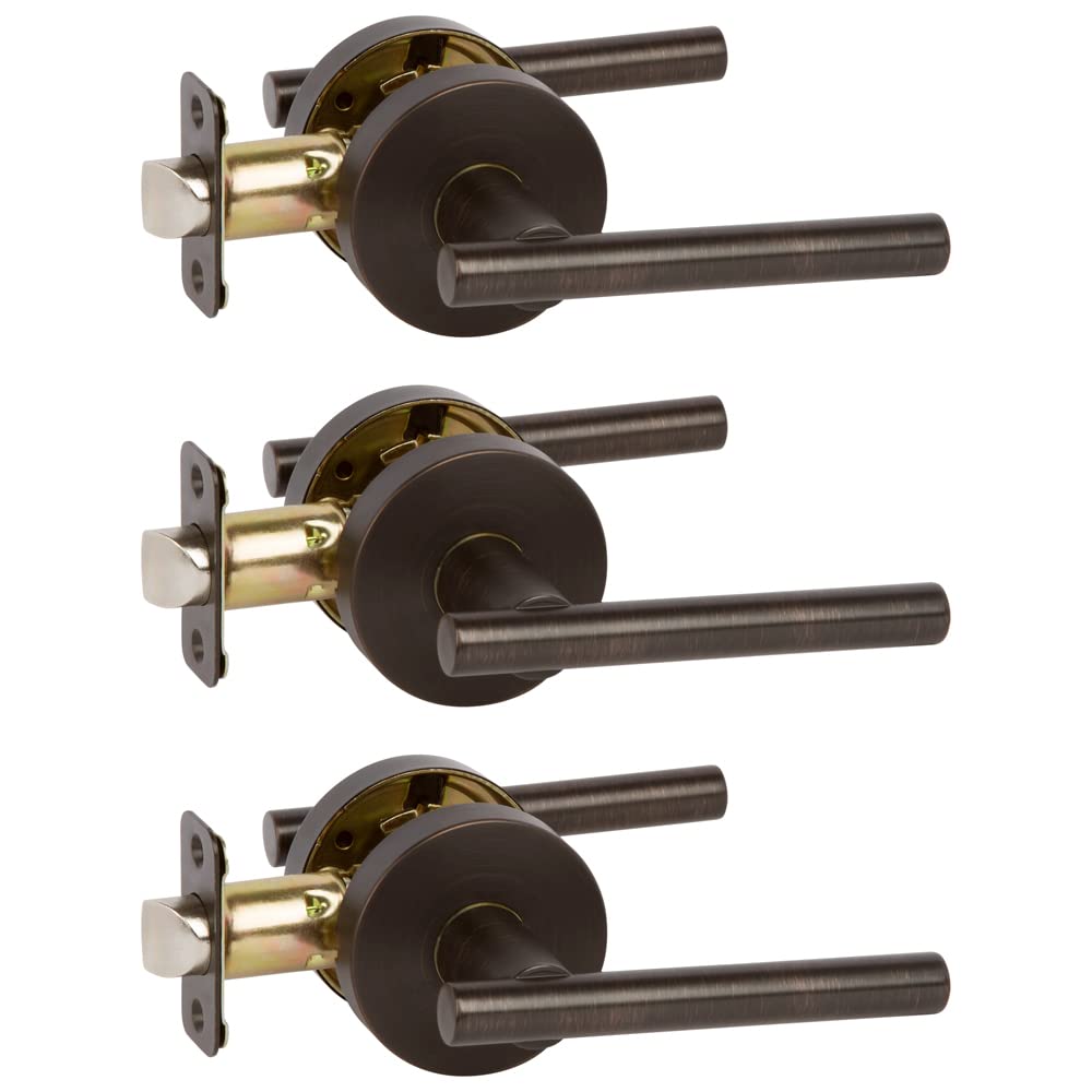 Oil Rubbed Bronze Euro Door Lever Set (3 Pack) - Hall & Closet Hardware by Designers Impressions | Durable Passage Door Handles for Bedroom, Bathroom & Interior Doors
