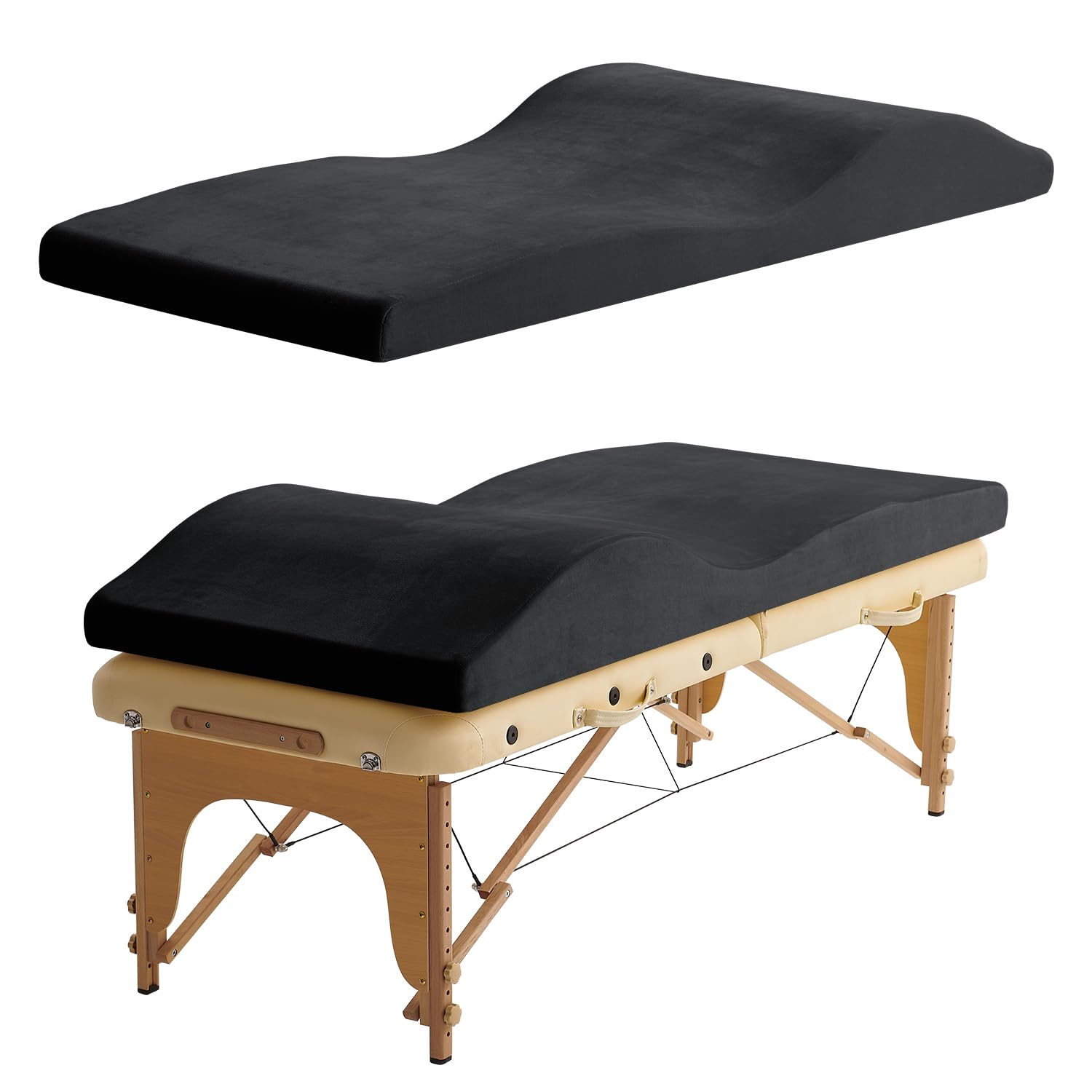 Premium Curvy Massage Bed Topper - 70x28 Inch High Density Foam Lash Table Topper with Soft Plush Cover & Ergonomic Design | Non-Slip Esthetician Mattress Pad for Beauty Salon & Spa | Perfect for Facial, Massage & Body Treatments (Black)