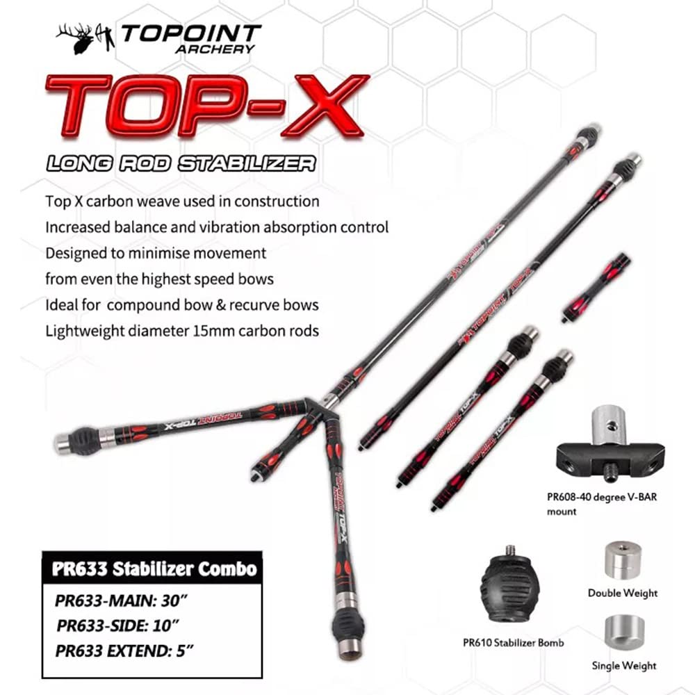 Premium Carbon Fiber Archery Bow Stabilizer Set - 30/10/5 Inch Shock Absorber Balance Bar System for Recurve & Compound Bows | Hunting, Target Practice & Outdoor Shooting Accessories