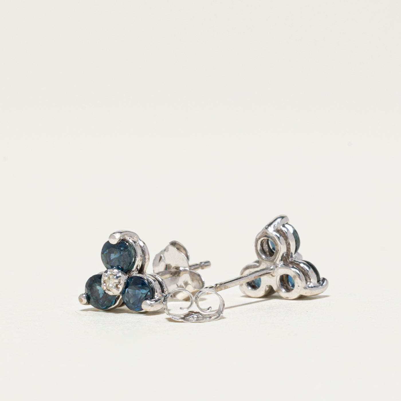 Exquisite 0.85ctw Sapphire & Diamond Cluster Stud Earrings | 0.02ctw Diamonds | Elegant Jewelry for Women | Perfect for Weddings, Anniversaries & Special Occasions
