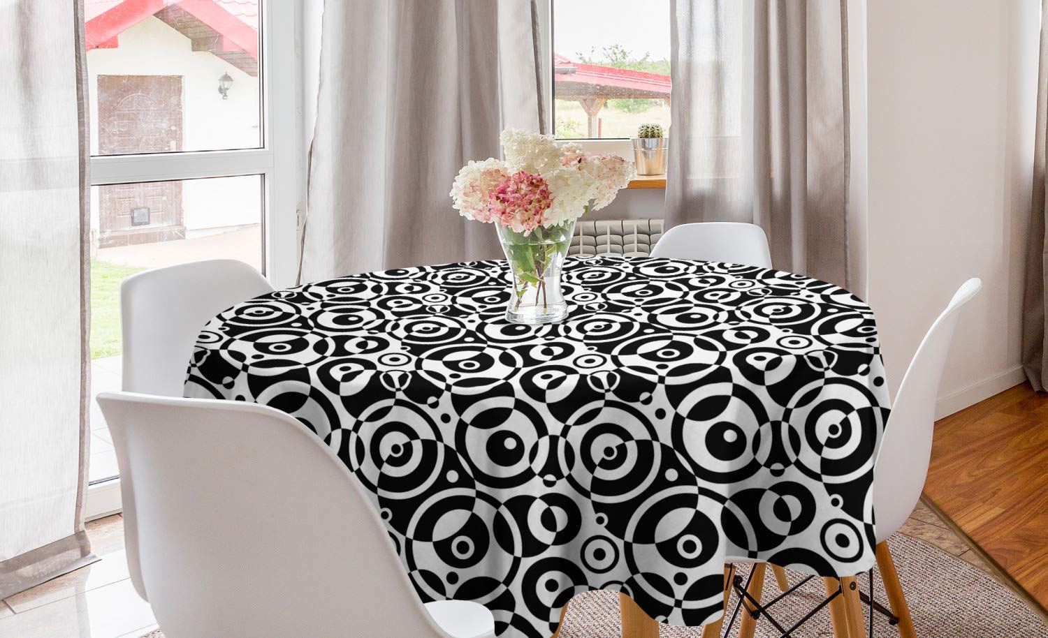 Ambesonne Black and White Round Tablecloth 60