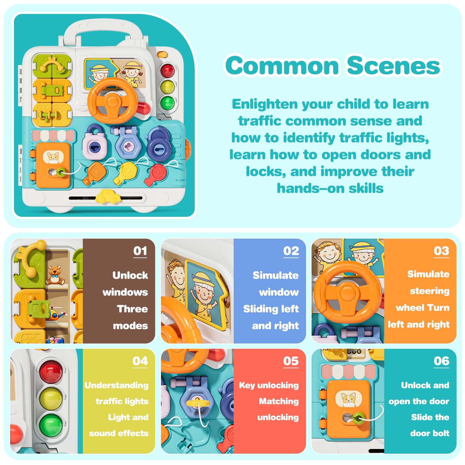 Montessori Busy Board for 1-3 Year Olds - Sensory Learning Toy for Motor Skills Development | Perfect Travel & Birthday Gift for Toddlers