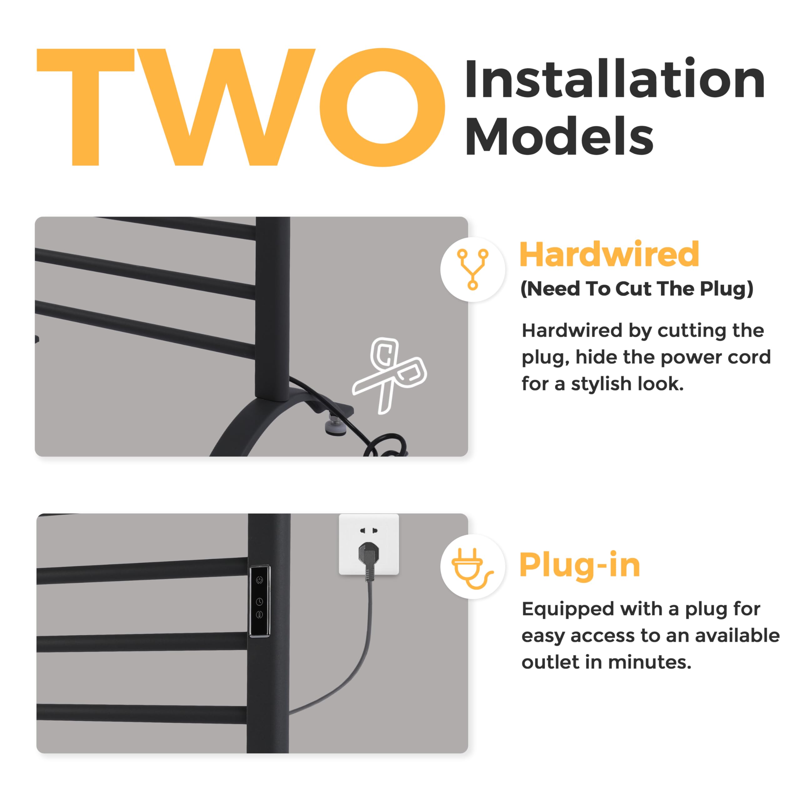 DELAVIN 10 Bars Electric Towel Warmer with Timer & Temperature Control - Wall Mount or Standing Heated Towel Rack - Hardwired & Plug-in Options - Mild Steel Matte Black - Perfect for Bathrooms, Spas & Luxury Home Heating
