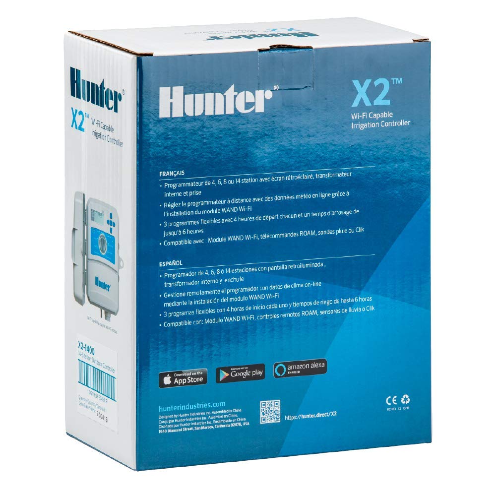 Hunter Industries Hydrawise X2 4-Station Smart Outdoor Irrigation Controller (X2-400) - WiFi Enabled Watering System for Lawns & Gardens