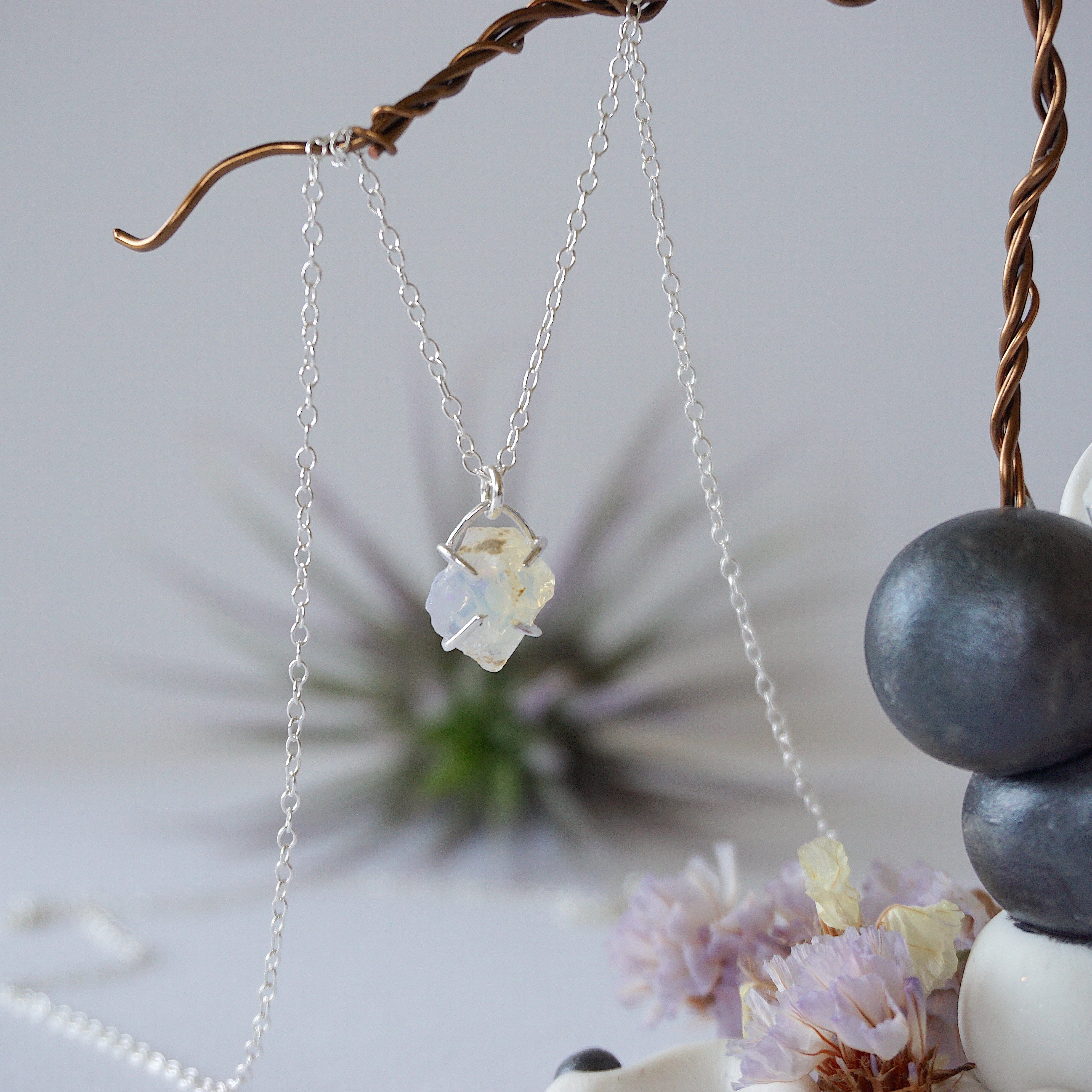 Opal Necklace for Women - Sterling Silver Huggie Charm Necklace | Elegant Layering Jewelry for Everyday Wear & Special Occasions