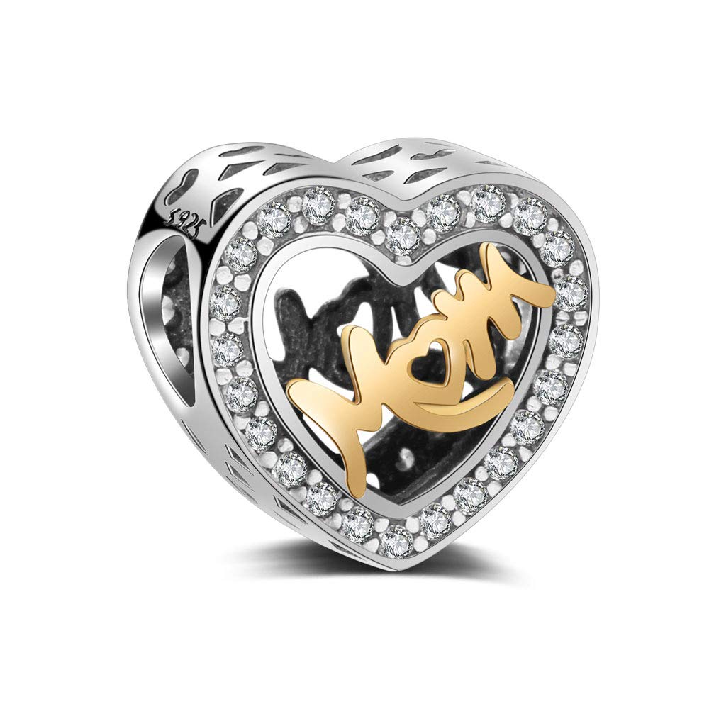 LaMeanrs Sterling Silver 925 & Gold Heart Beads Charm - Perfect for Women's Bracelets & Necklaces - Ideal for Mother's Day Gifts, Valentine's Day & Anniversary Jewelry