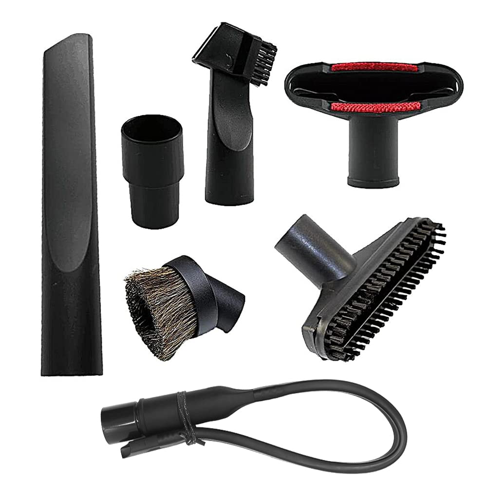 7-Piece 1 1/4 inch (32mm) Vacuum Cleaner Accessories Kit - Brush Nozzle, Crevice Tool & Attachments for Standard Hose | Ideal for Home, Car & Pet Hair Cleaning