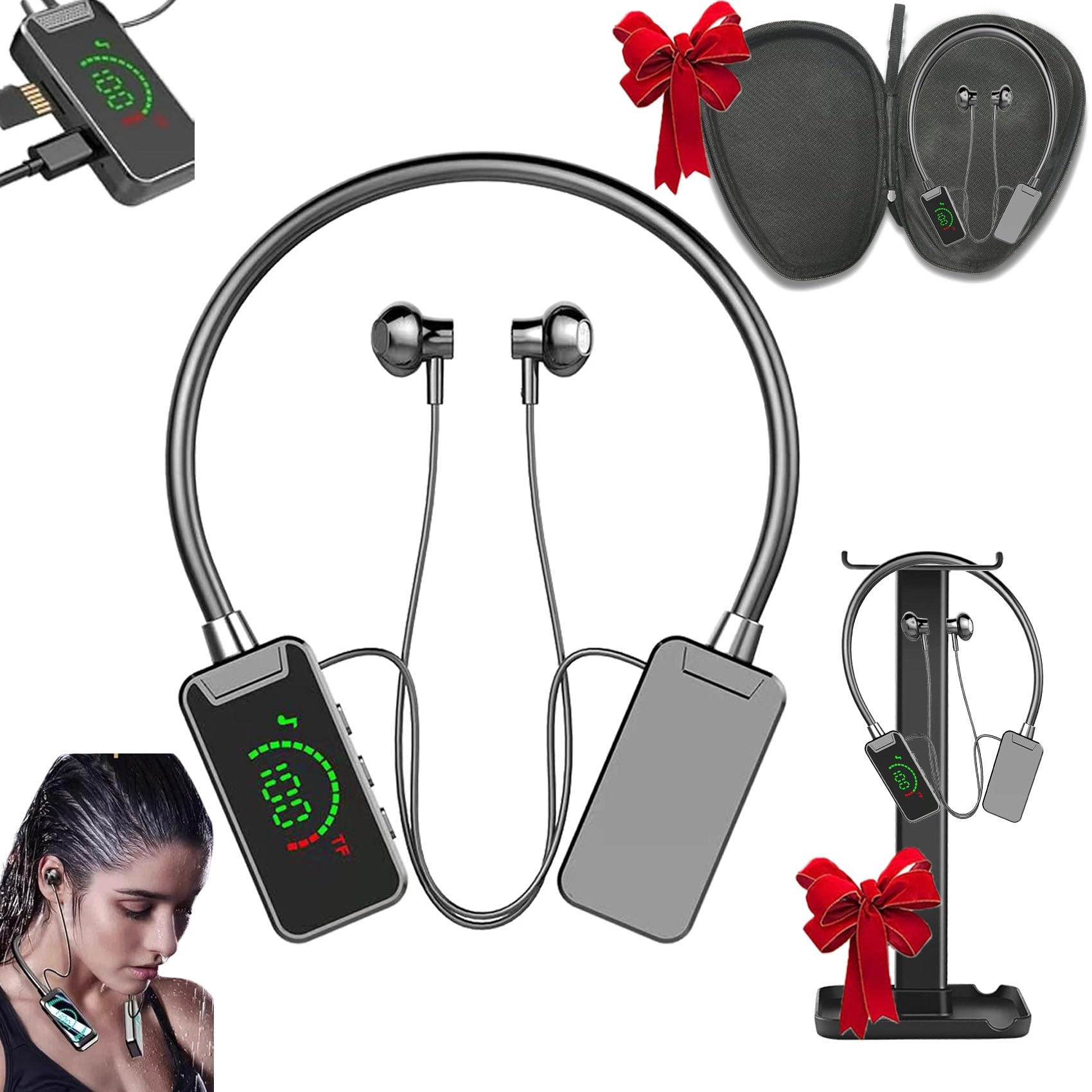 Ldawu Wireless Sound Card Live Streaming Earphones - Neckband Bluetooth Headset with Digital Display for Audio Editing & Broadcasting (Black) - Perfect for Podcasting, Gaming & Music Production