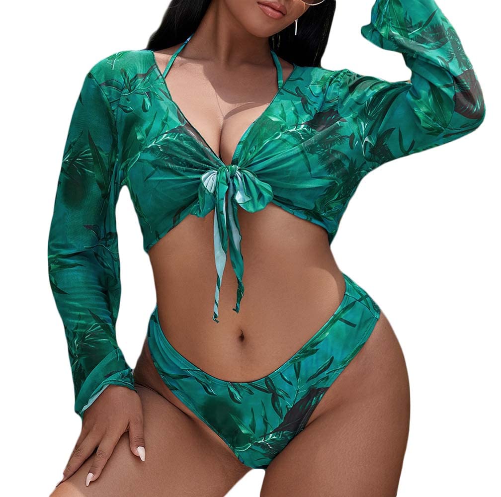 Plus Size 3-Piece Bikini Set with Cover Up for Beach & Pool