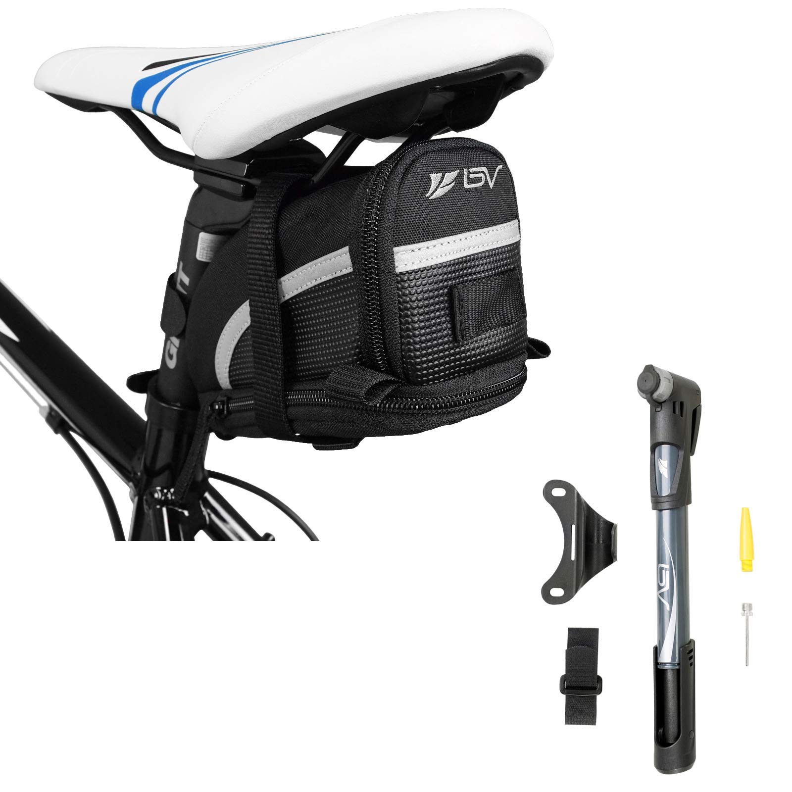 Medium Bike Saddle Bag & BV Mini Bike Pump - Waterproof Cycling Accessories for Road & Mountain Bikes | Perfect for Commuting, Touring & Outdoor Adventures