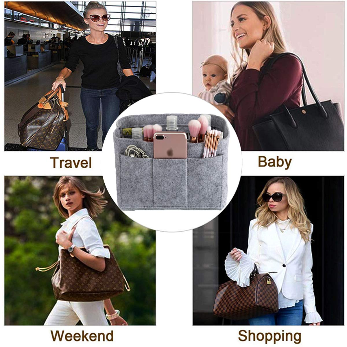 Seven Wolves Grey Purse Organizer Insert - Handbag Makeup Storage Pouch for Tidy & Neat Organization | Perfect for Travel, Work, and Everyday Use