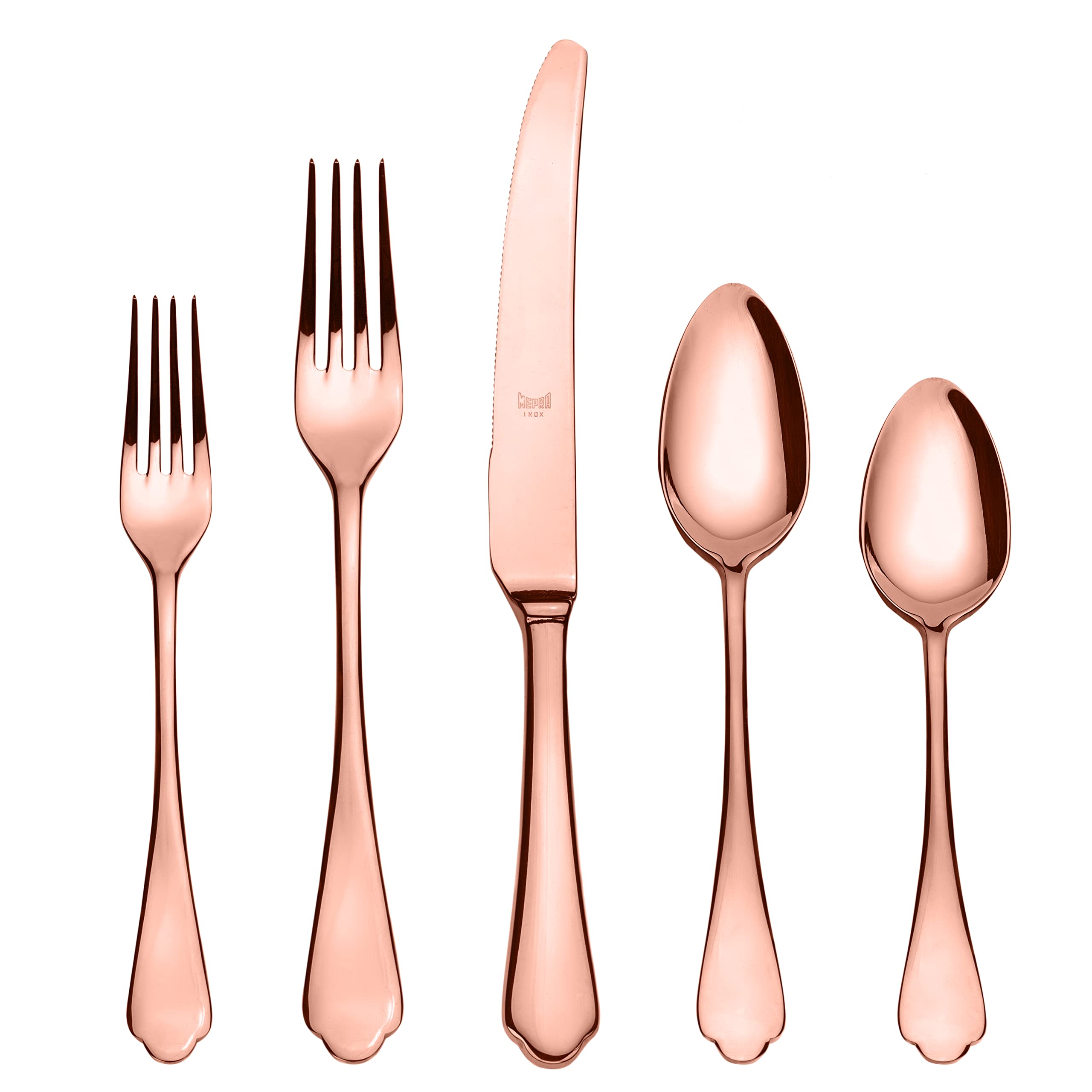 Mepra SpA Rose Gold Dolce Vita 20-Piece Mirror Bronze Flatware Set - Elegant Tableware for Fine Dining, Wedding Gifts & Home Decor