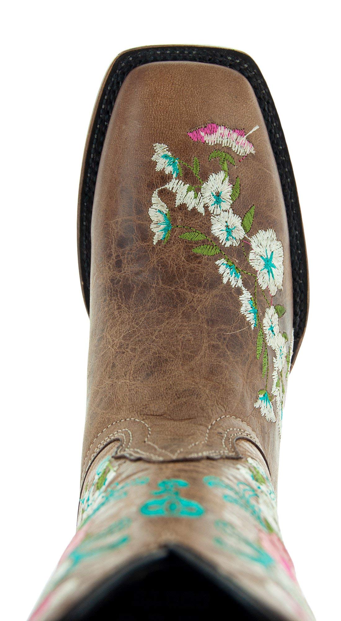 Soto Boots Women's Jasmine Floral Square Toe Cowgirl Boots - Genuine Leather Handcrafted Western Boots with Embroidered Design (M50043, Tan) | Perfect for Country Dancing, Rodeos & Western Fashion