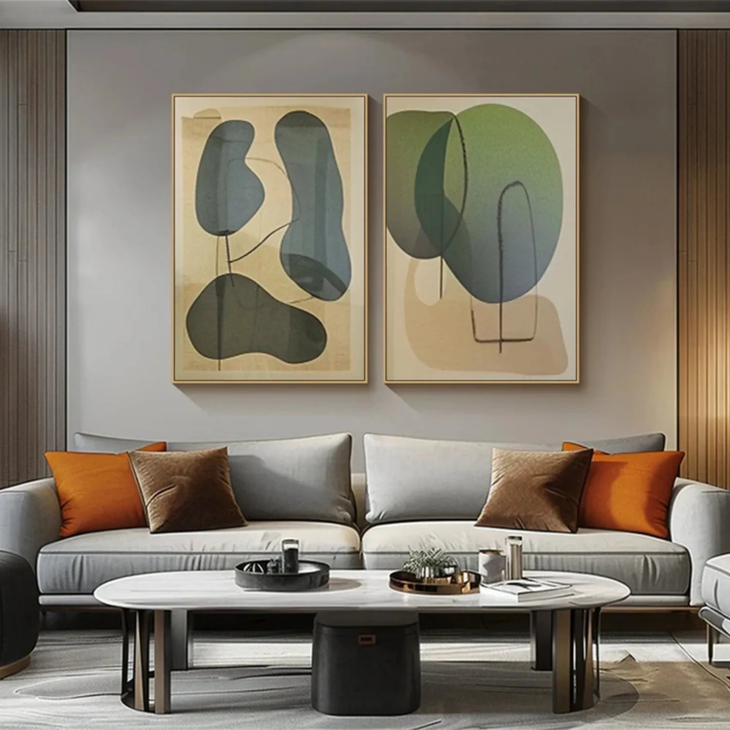 Abstract Wall Art Set of 2 - Modern Canvas Paintings for Living Room & Bedroom Decor | #AB194