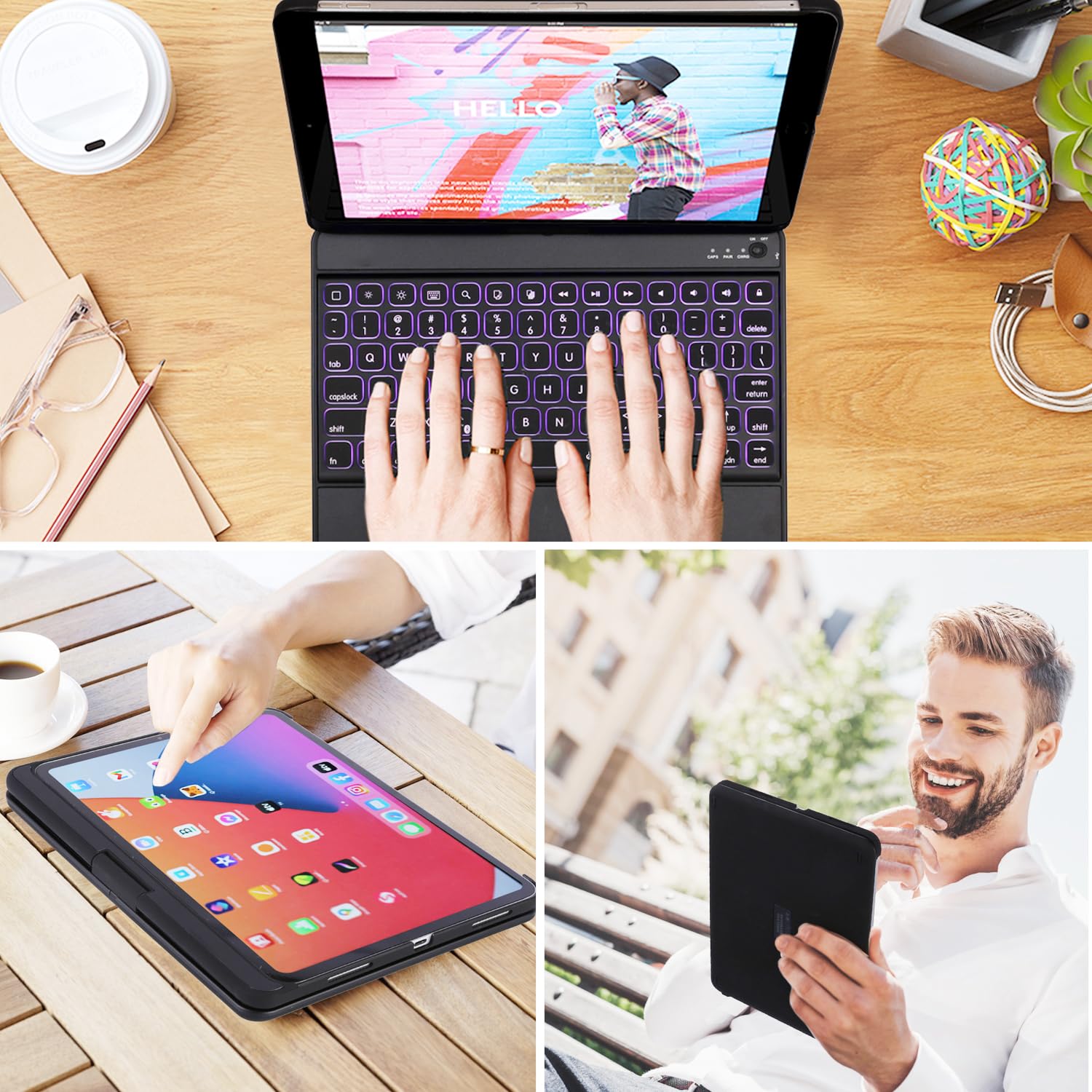 Premium Keyboard Case for iPad Air 11 inch (M3 2025/M2 2024) & iPad Pro 11-inch (4th/3rd/2nd/1st Gen) with Multi-Touch Backlit Touchpad | 360° Rotating Stand | Slim & Lightweight Design | Perfect for Work, Study & Travel