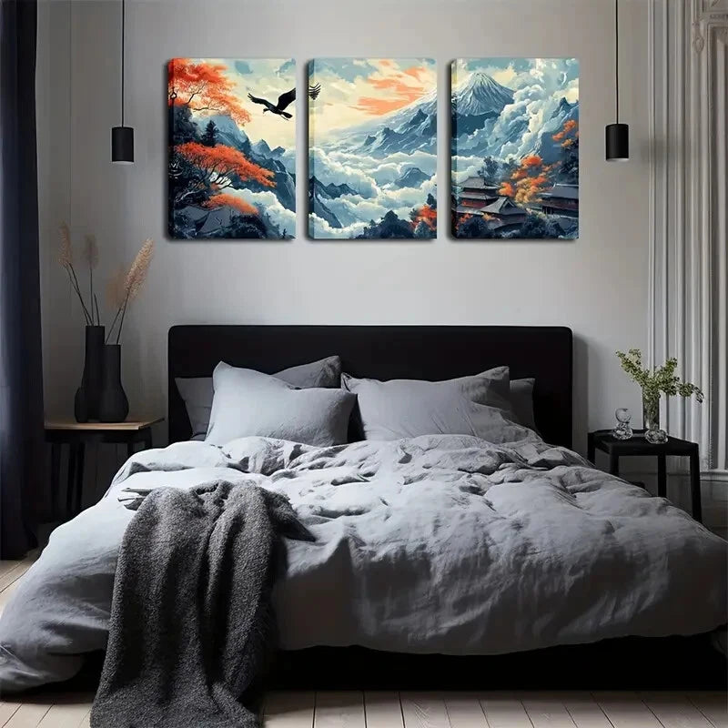 3-Piece Red Foliage Mountain Landscape Wall Art Set - Framed Canvas 40x60cm - High Quality Print - 100% Australian Made - Ready to Hang - Perfect for Living Room, Bedroom & Office Decor