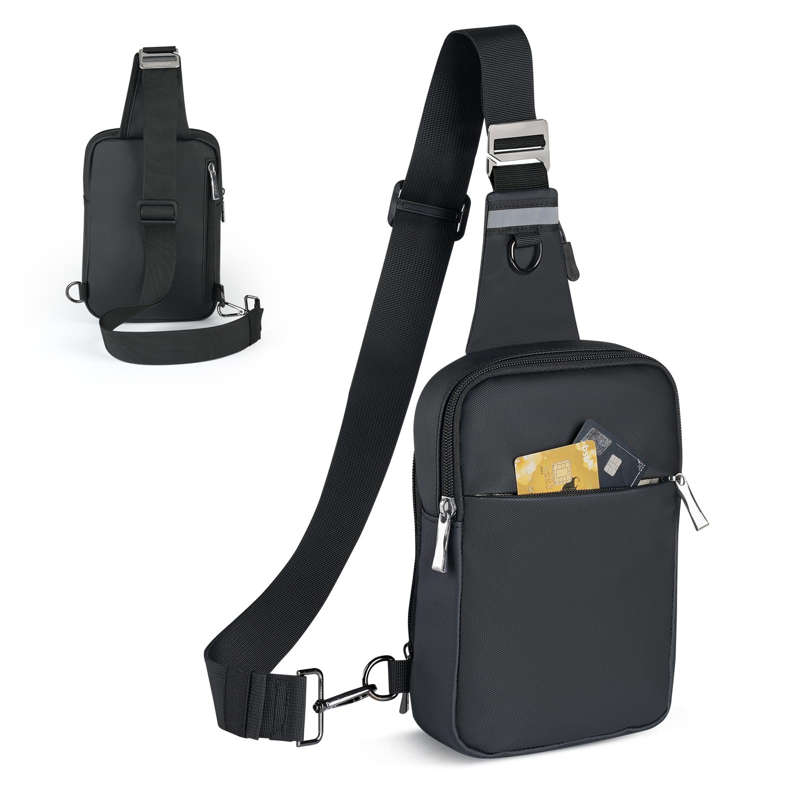 BROADREAM Upgraded Waterproof RFID Blocking Anti-Theft Sling Bag - Lightweight Crossbody Chest Pack for Men & Women (6.1x8.8 Inches) - Perfect for Travel, Gym, Hiking, Running & Daily Commute - Black