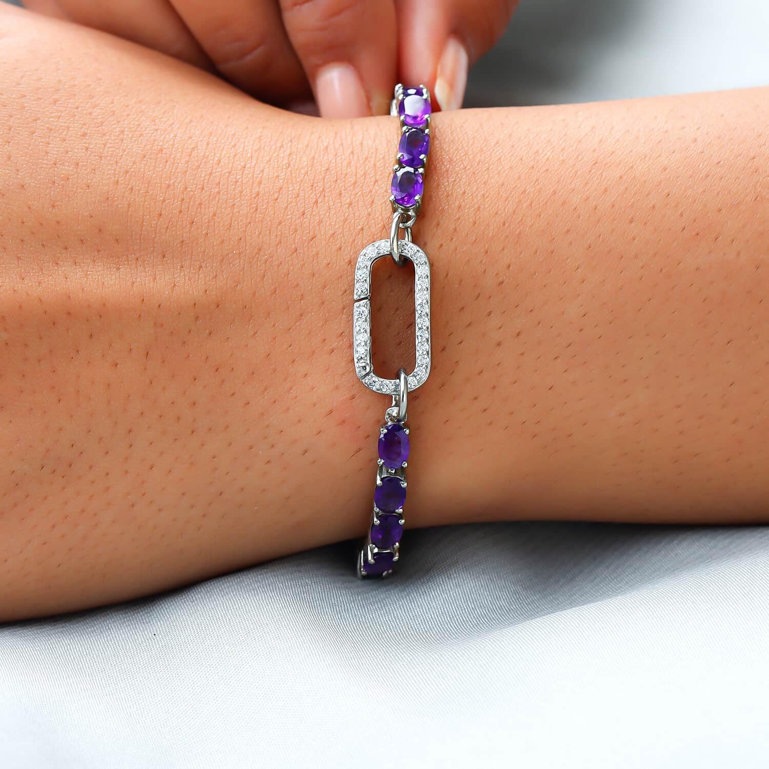 925 Sterling Silver Platinum Plated Tennis Bracelet with Charm Enhancer Lock - Elegant Women's Jewelry Gift for Birthday, Anniversary & Special Occasions | Perfect for Parties, Date Nights & Formal Events
