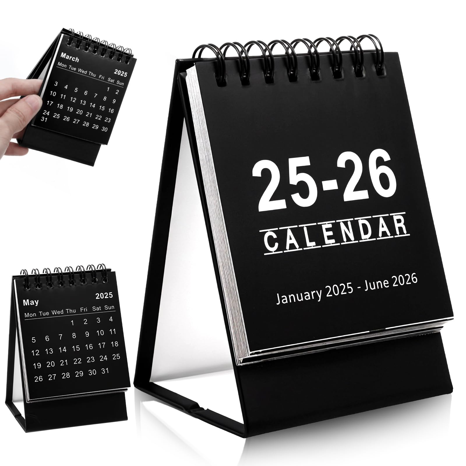 2025-2026 Mini Standing Flip Desk Calendar | Small Desktop Planner for Home, Office & School | 18-Month Jan 2025-Jun 2026 Schedule Organizer | Perfect for Daily Planning, Gift Giving & Workspace Decoration (Black)