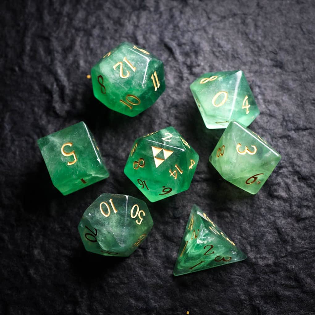 Premium Green Fluorite D&D Dice Set - 7-Piece Polyhedral RPG Dice for Dungeons & Dragons, Pathfinder, MTG & Tabletop Games | Perfect for Fantasy Roleplaying, Campaigns & Collectors