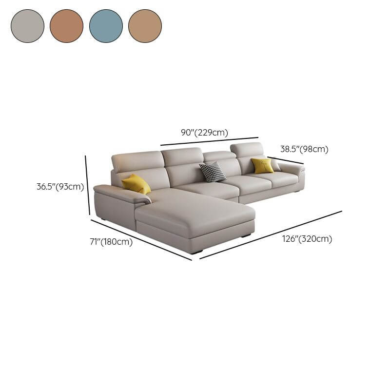 L Shape Sofa Chaise Sectional - 4 Seater 3 Piece Set with Pillow Top Arm & Chaise (Grey/Azure) - Left Hand Facing Modern Living Room Furniture for Small Spaces & Apartments