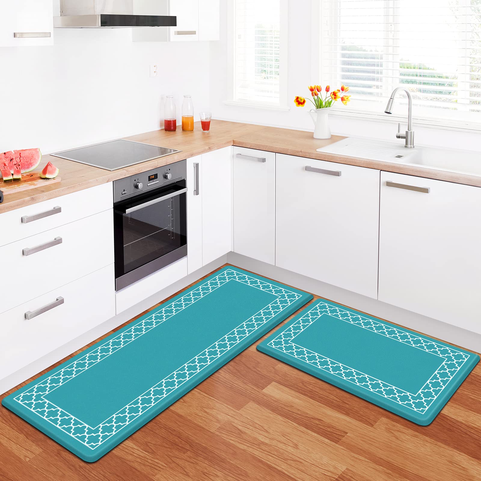 LuxStep Anti-Fatigue Kitchen Mat Set of 2 - Non-Slip Waterproof Memory Foam Floor Mats for Standing Desk, Sink, Office & Home Kitchen - Comfortable Cushioning for Cooking, Dishwashing & Long Work Hours (Green)