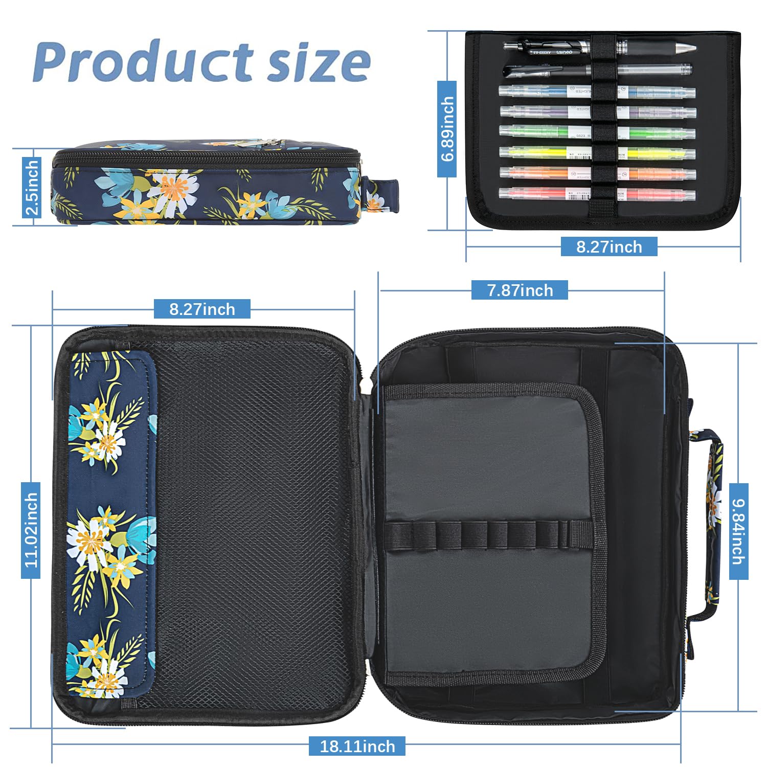 HAWGON Bible Cover for Women & Men - Large Multi-Functional Bible Case with Detachable Pen Slots, Religious Book Organizer for Church, Bible Study, Office & Travel - Perfect Gift for Christian Devotion (Navy Floral Design)