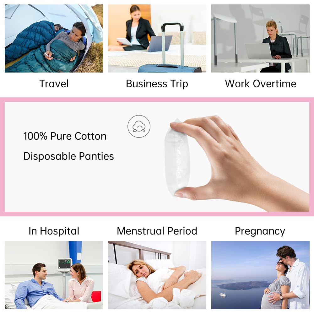20/10/5 Pack Women's Disposable 100% Cotton Underwear - Breathable Ladies Briefs Panties for Travel, Hotel, Spa, Hospital & Emergency Use - Perfect for Postpartum, Gym & Daily Comfort