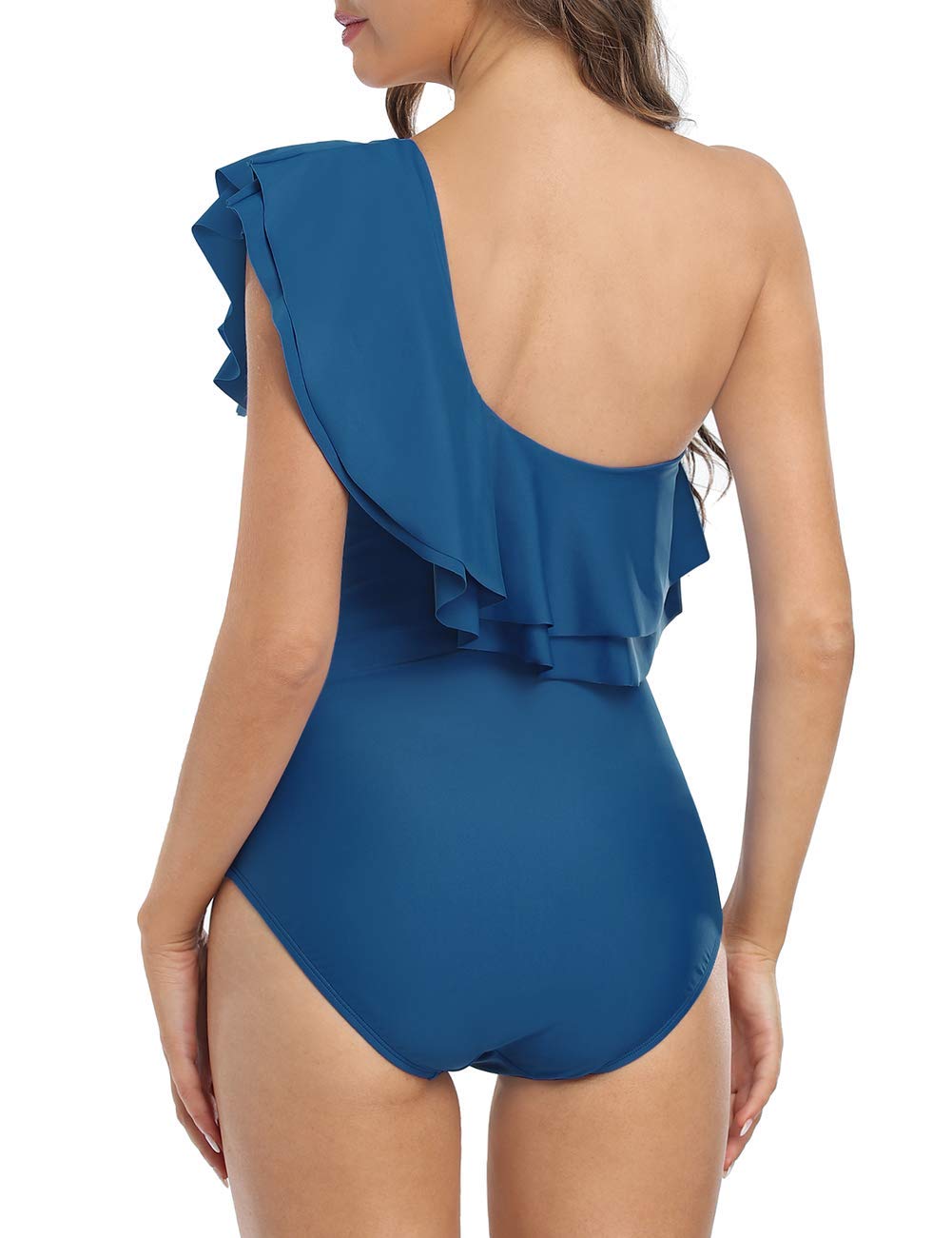 Hilor Women's One Shoulder Asymmetric One Piece Swimsuit - Ruffled Bathing Suit for Beach, Pool & Vacation | Sexy Monokini Swimwear