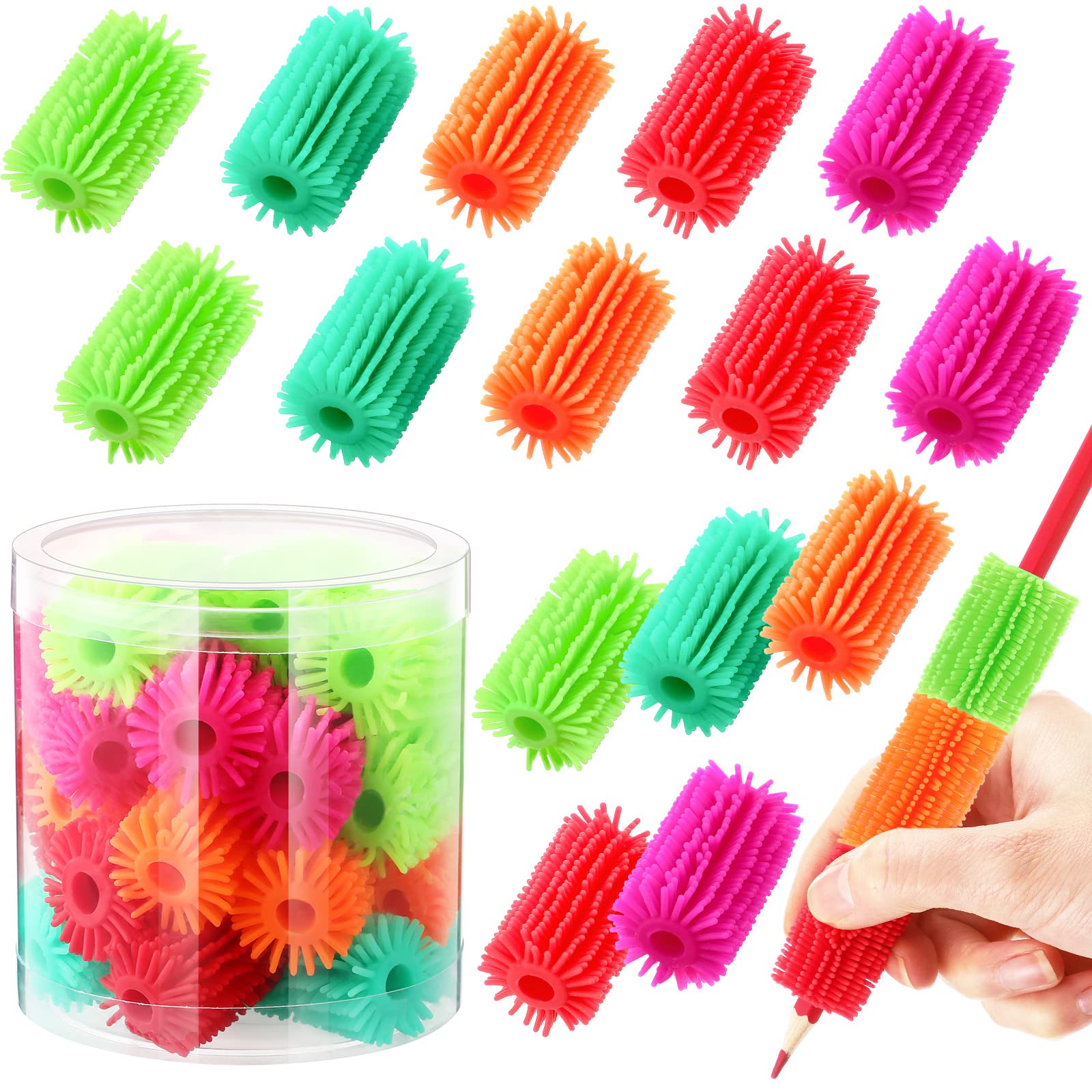 Chivao 25 Pcs Soft Pencil Grips for Kids & Adults - Colorful Squishy Cushion Writing Aid for Handwriting & Drawing - Reusable Ergonomic Pen Holders for School, Office & Home Use