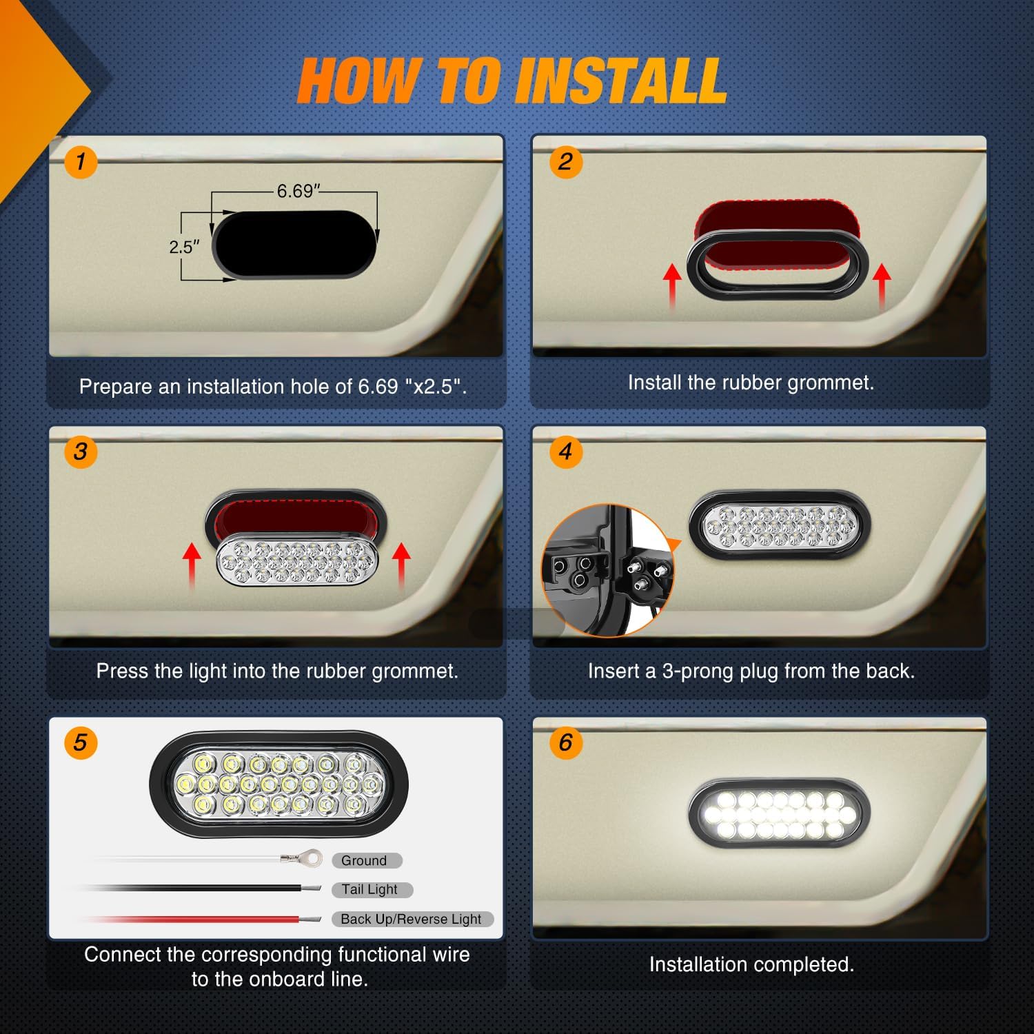 6 Inch Oval White 24 LED Trailer Tail Lights (Pair) - Waterproof Brake Lights for Trucks, Trailers, RVs & Boats - Durable DOT Approved Safety Lighting for Night Driving & Towing