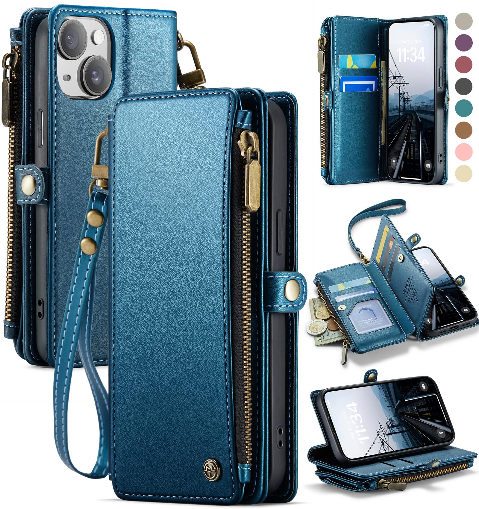 RFID Blocking PU Leather Wallet Case for iPhone 15 (6.1
