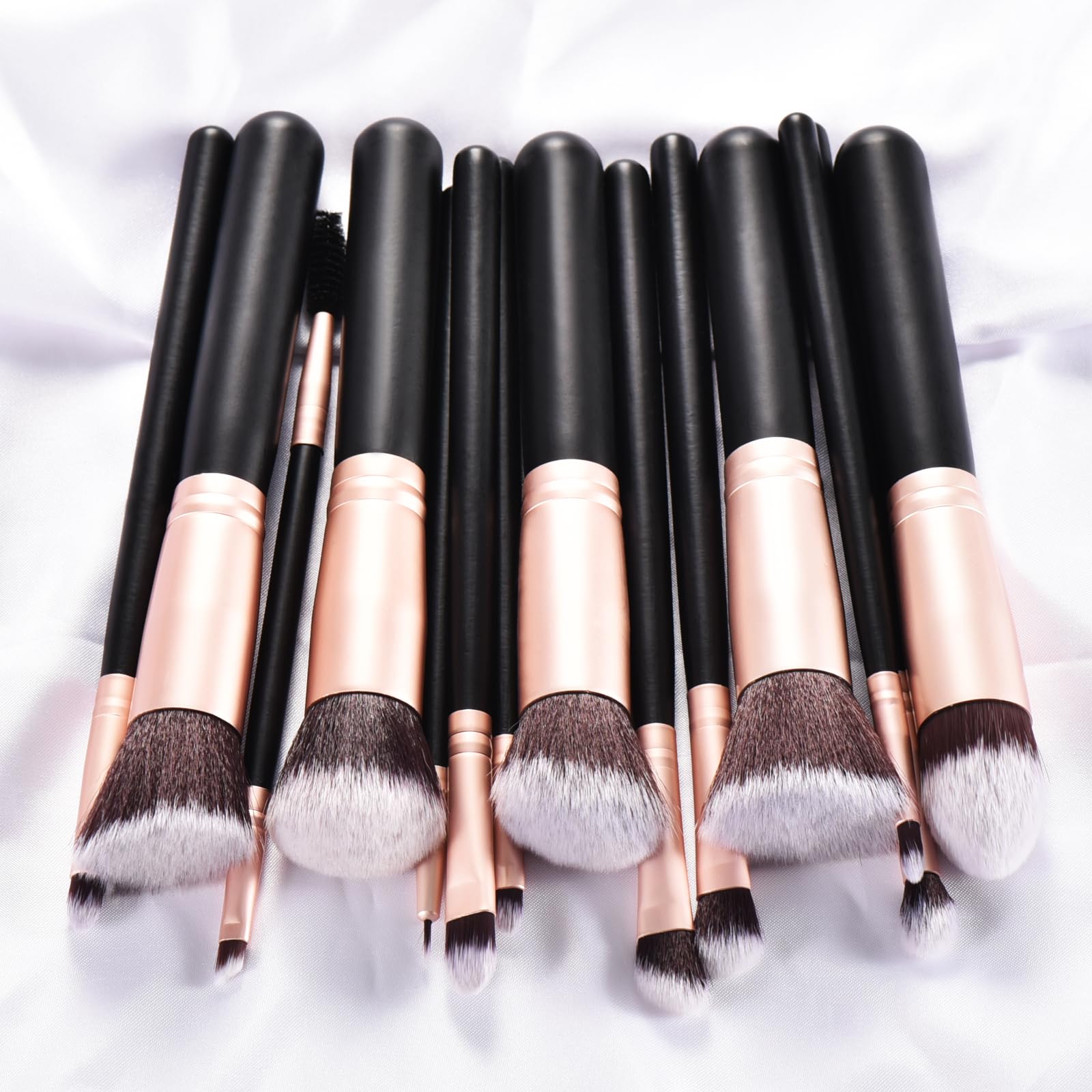 14-Piece Black Makeup Brush Set with Wooden Handles - Professional Cosmetic Brushes for Women & Girls - Essential Makeup Tools for Foundation, Blush, Eyeshadow & More - Perfect for Daily Beauty & Professional Makeup Application