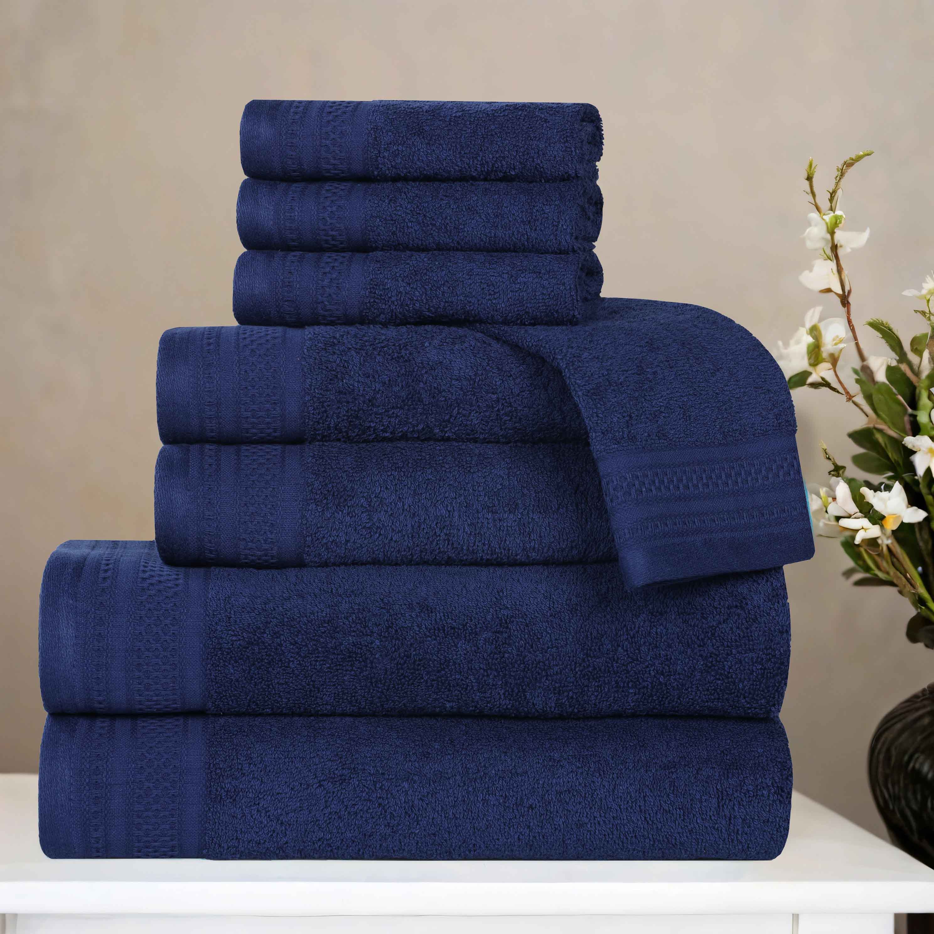 Premium Honeycomb Textured Waffle Border 8-Piece Cotton Towel Set - Ultra Soft & Absorbent Bath Towels for Spa, Guest Bathroom & Luxury Home Decor
