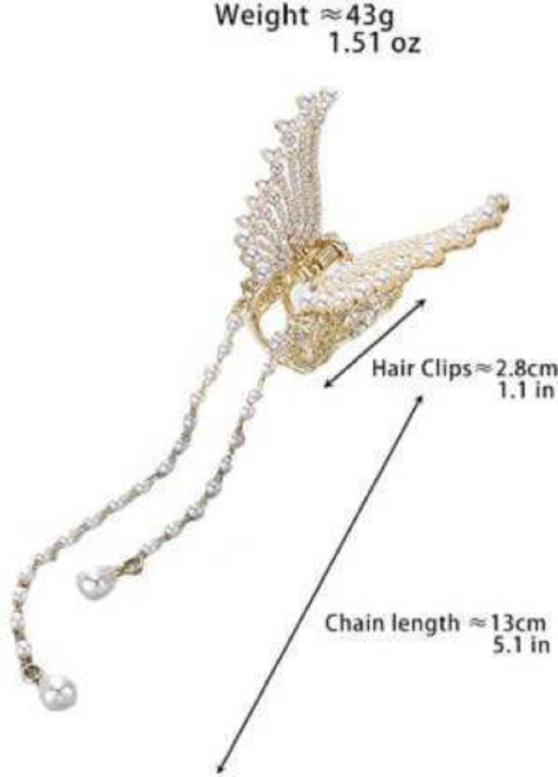 Elegant Rhinestone Butterfly Hair Clip with Pearl Tassel - Strong Hold Bun Styling Clamp for Women & Girls | Perfect for Weddings, Parties, and Everyday Hairstyles