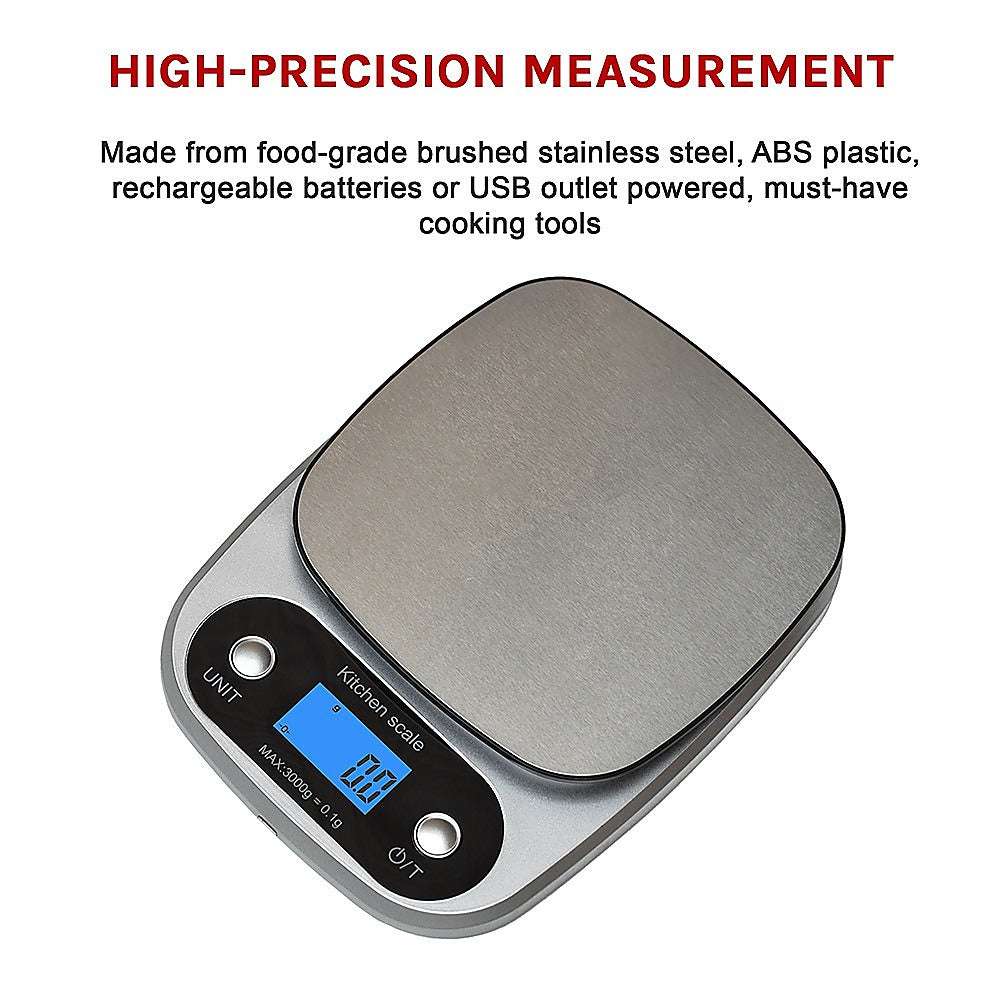 0.1g High Precision Digital Kitchen Scale - 3KG Rechargeable Food Scale for Baking, Cooking, and Portion Control | Perfect for Home, Restaurant & Meal Prep