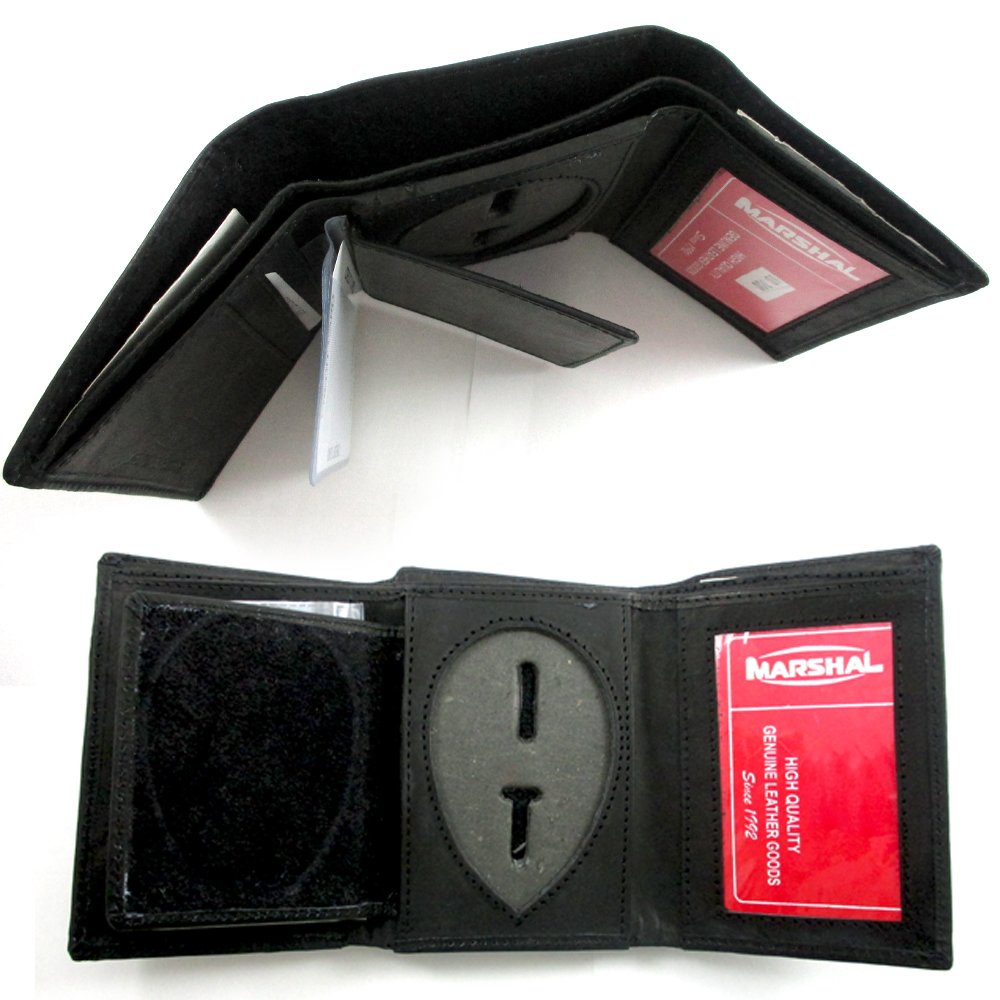 Genuine Leather Wallet for Sheriff & Police Officers - ID Holder with Security Shield - Black Case for Badge & Credentials | Perfect for Law Enforcement, Security Guards & First Responders