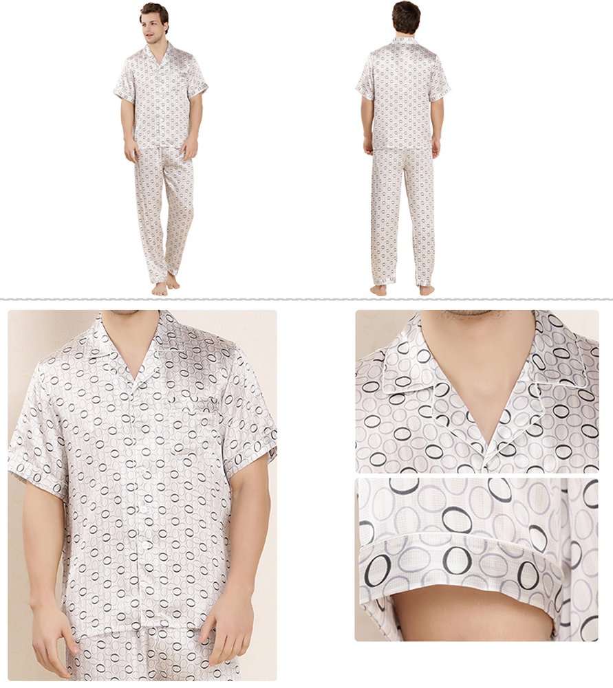 LoveSilk Men's 100% Pure Silk Pajama Set - Short Sleeve Sleepwear for Comfort & Luxury - Perfect Gift for Father's Day, Birthday & Anniversary - Ideal for Lounging, Travel & Relaxation at Home