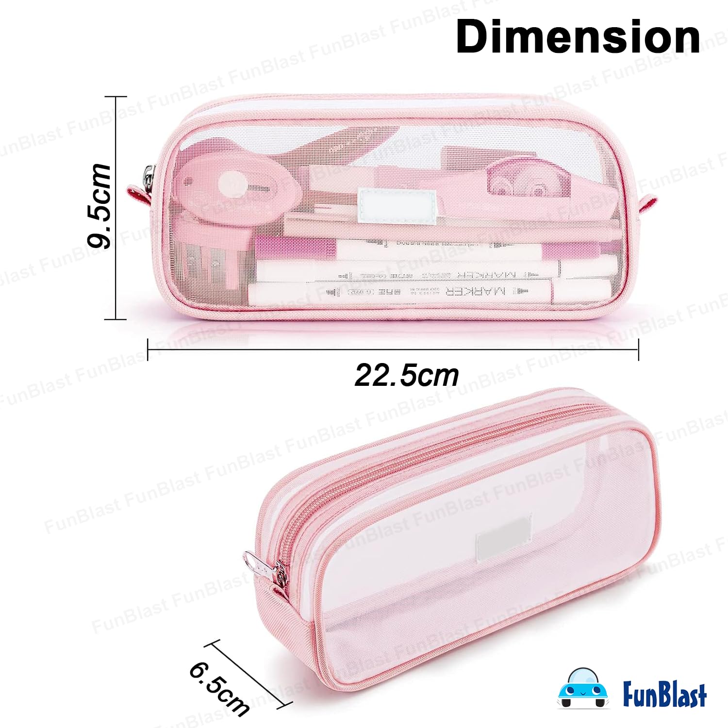 FunBlast Transparent Zipper Pencil Case - Large Capacity Clear Makeup Pouch for School, Office & Travel - Stationery Organizer for Students, Girls & Adults (Pink) | Perfect for Backpacks, Desks & On-the-Go Organization