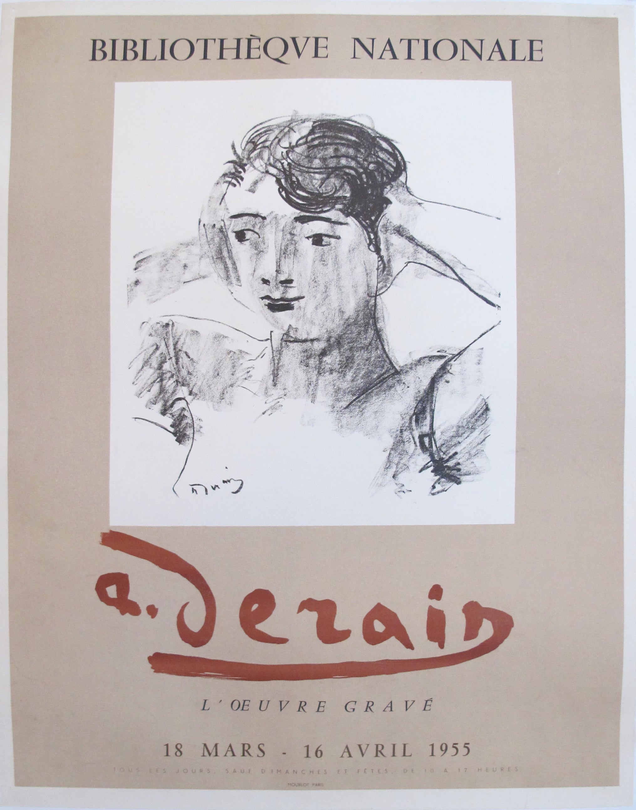 Vintage 1955 French Exhibition Poster by André Derain - Mid-Century Modern Art Print for Home Decor & Office Wall Art - Perfect for Living Rooms, Galleries & Art Collections