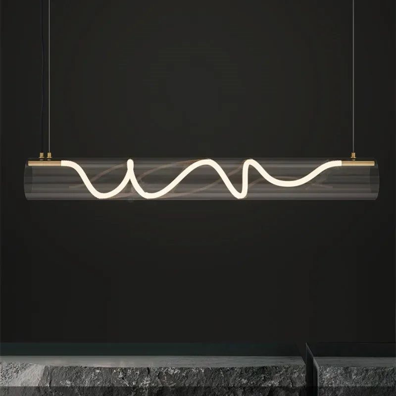 Modern Acrylic Long Tube LED Pendant Light for Kitchen Island - Dimmable Hanging Fixture with Warm White Light, Perfect for Dining Room, Bar Counter, and Home Decoration